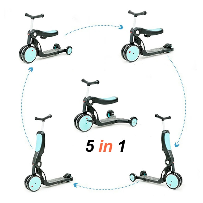 Scooters de 3 ruedas plegable 5 en 1 para niños.
