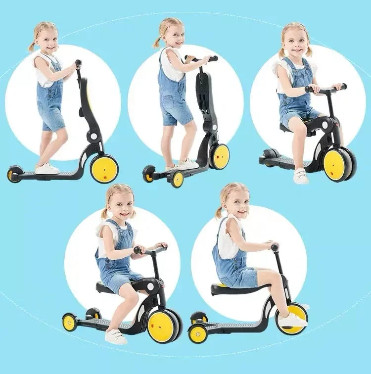 Scooters de 3 ruedas plegable 5 en 1 para niños.